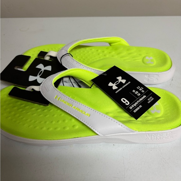 Under Armour Neon Lime Green and White Women's Flip Flops - Picture 3 of 3